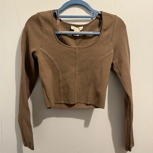 🧡 Brown Long Sleeve Women's Crop Top